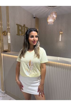 Buğday baskılı tişört-sarı