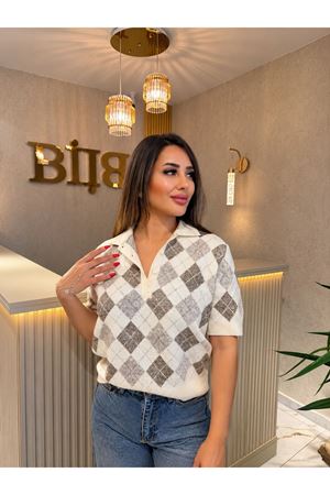 qustyle polo yaka baklava desen kazak-bej