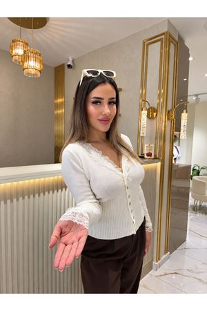 qustyle dantelli hırka-krem