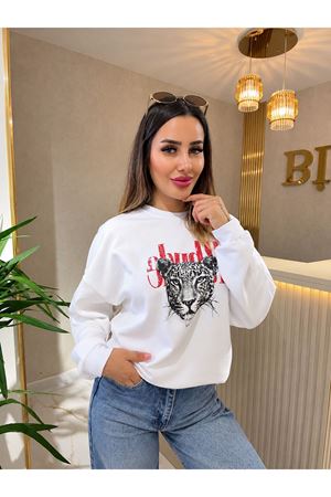 qustyle baskılı sweat-beyaz