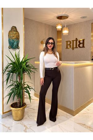 KEMERLİ FLORE PANTOLON-KAHVERENGİ