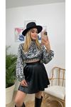 HAKİM YAKA SATEN BLUZ-ZEBRA