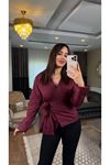 yan bağlamalı pamuklu gömlek-bordo