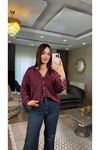 oversize keten gömlek-bordo