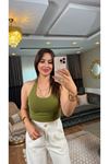 dilvin sırt dekolteli fitilli crop-yağ yeşili