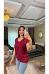 v yaka basic tişört-bordo