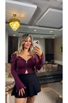 dilvin bardot yaka kol yırtmaç detaylı fermuarlı triko hırka-bordo