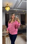3 ip fermuarlı kapşonlu ceket-pembe