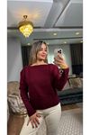 kayık yaka triko kazak-bordo