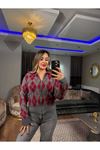 desenli yumoş triko ceket-kırmızı