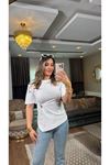 Dilvin aksesuar detaylı kısa kollu t-shirt-beyaz