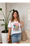 summer coastal dreams baskılı kadın tişört-beyaz