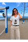 femme kız baskılı kadın tişört-beyaz