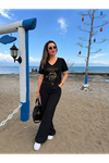 amalfi coast limon dalı baskılı kadın tişört-siyah