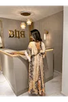 tasarım desenli elbise-sarı