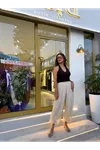 paçası lastikli içi astarlı tül pantolon-taş