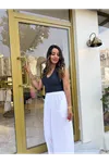 Dilvin boyundan bağlamalı dantel top- indigo