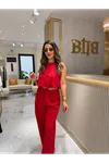keten pantolonlu takım-kırmızı