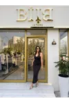 Dilvin halter yaka midi elbise- koyu kahve