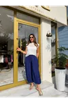 paçası lastikli içi astarlı tül pantolon-morcivert