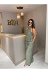 halter yaka gold düğmeli ikili takım-haki