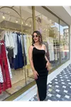 Dilvin aksesuarlı detaylı midi triko elbise-siyah