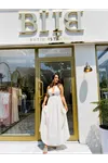qstyle istiridye tokalı elbise-krem