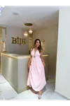 qstyle istiridye tokalı elbise-pudra