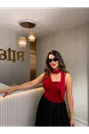 qustyle dolamalı bluz-kırmızı
