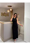 qustyle omuz taşlı elbise-siyah