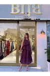 msperry yaka işleme katlı elbise-mürdüm