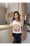 good vibes baskılı kadın tişört-beyaz