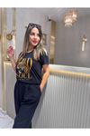 wild sould leopar baskılı kadın tişört-siyah