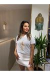 Buğday baskılı tişört-beyaz